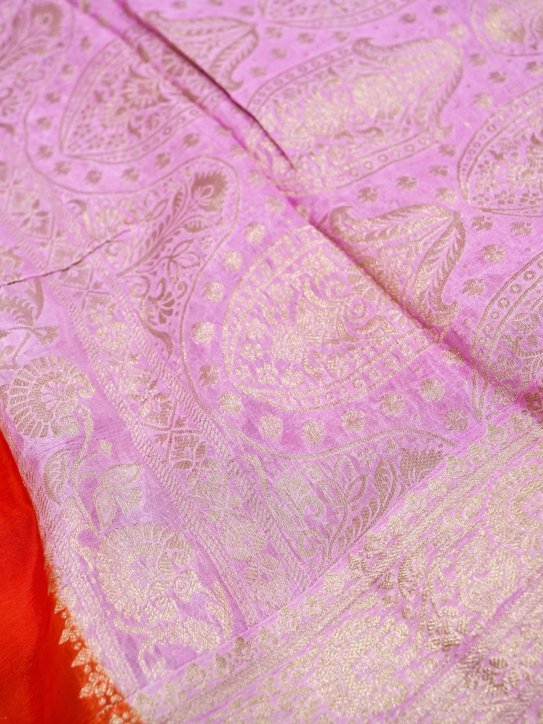 Vermilion Orange Banarasi silk saree