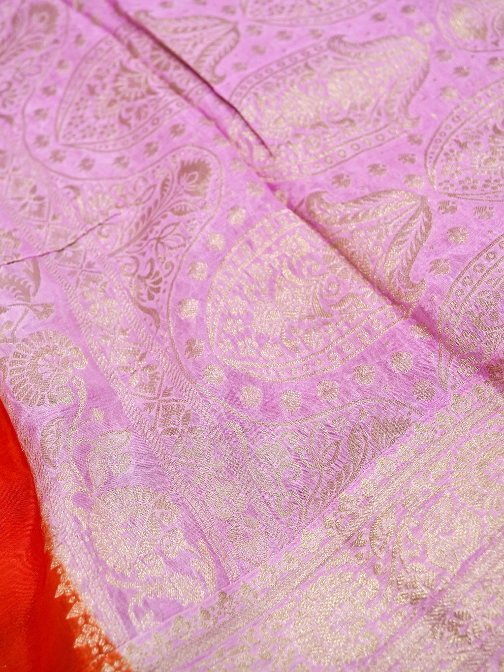 Orange Banarasi Viscose Chinon Silk Saree