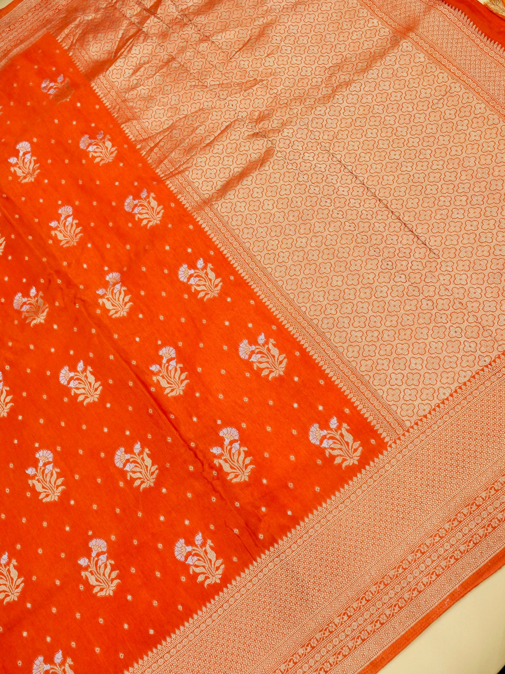 Tangerine Orange Banarasi Viscose Dola Silk Saree