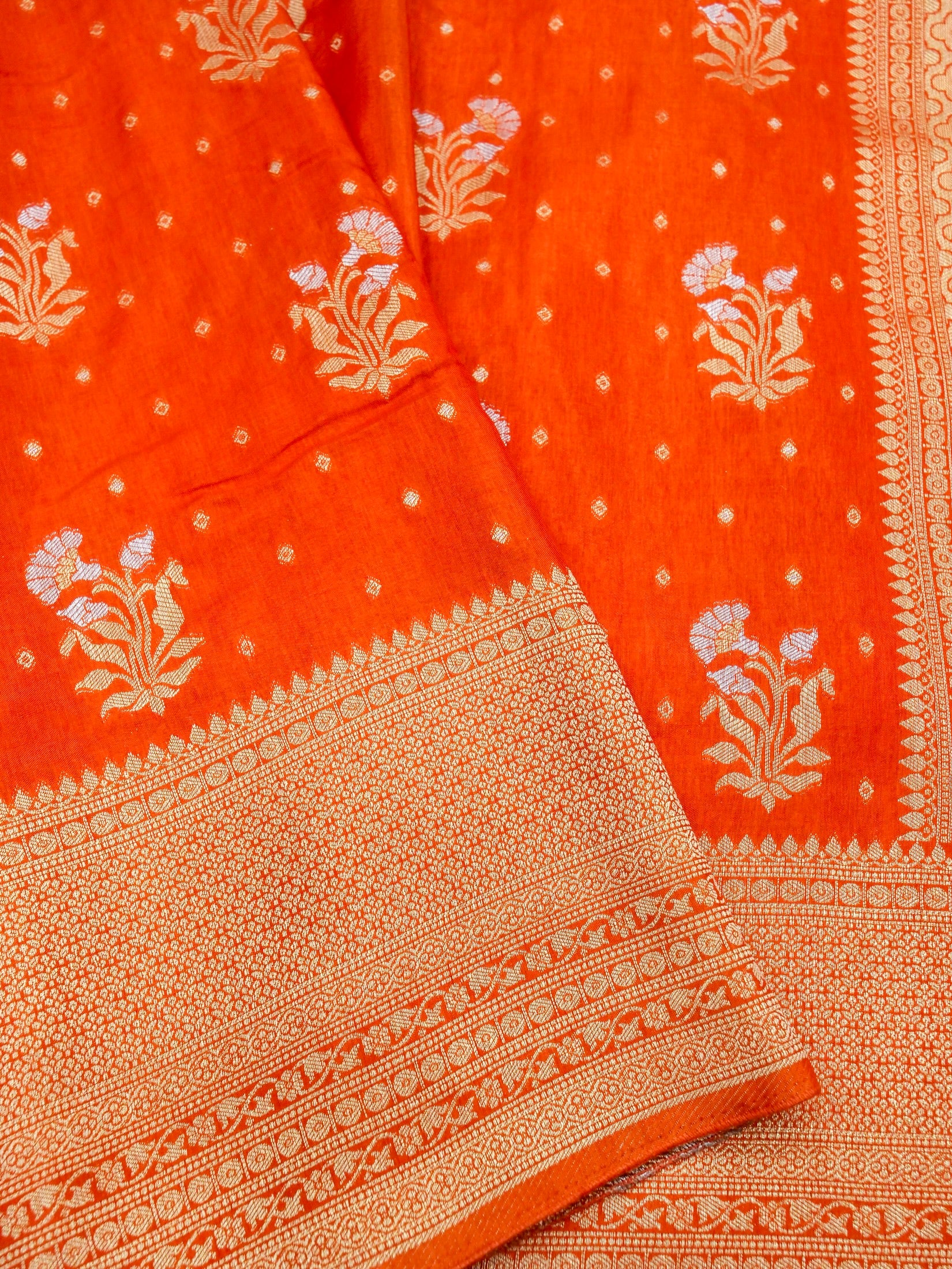Tangerine Orange Banarasi Viscose Dola Silk Saree