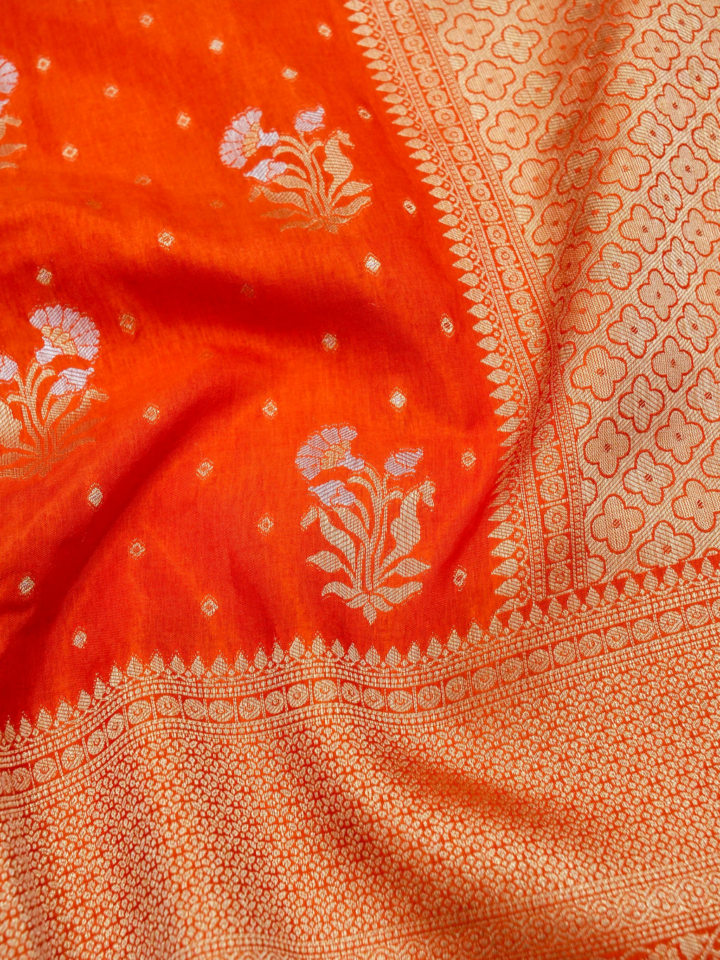 Tangerine Orange Banarasi Viscose Dola Silk Saree
