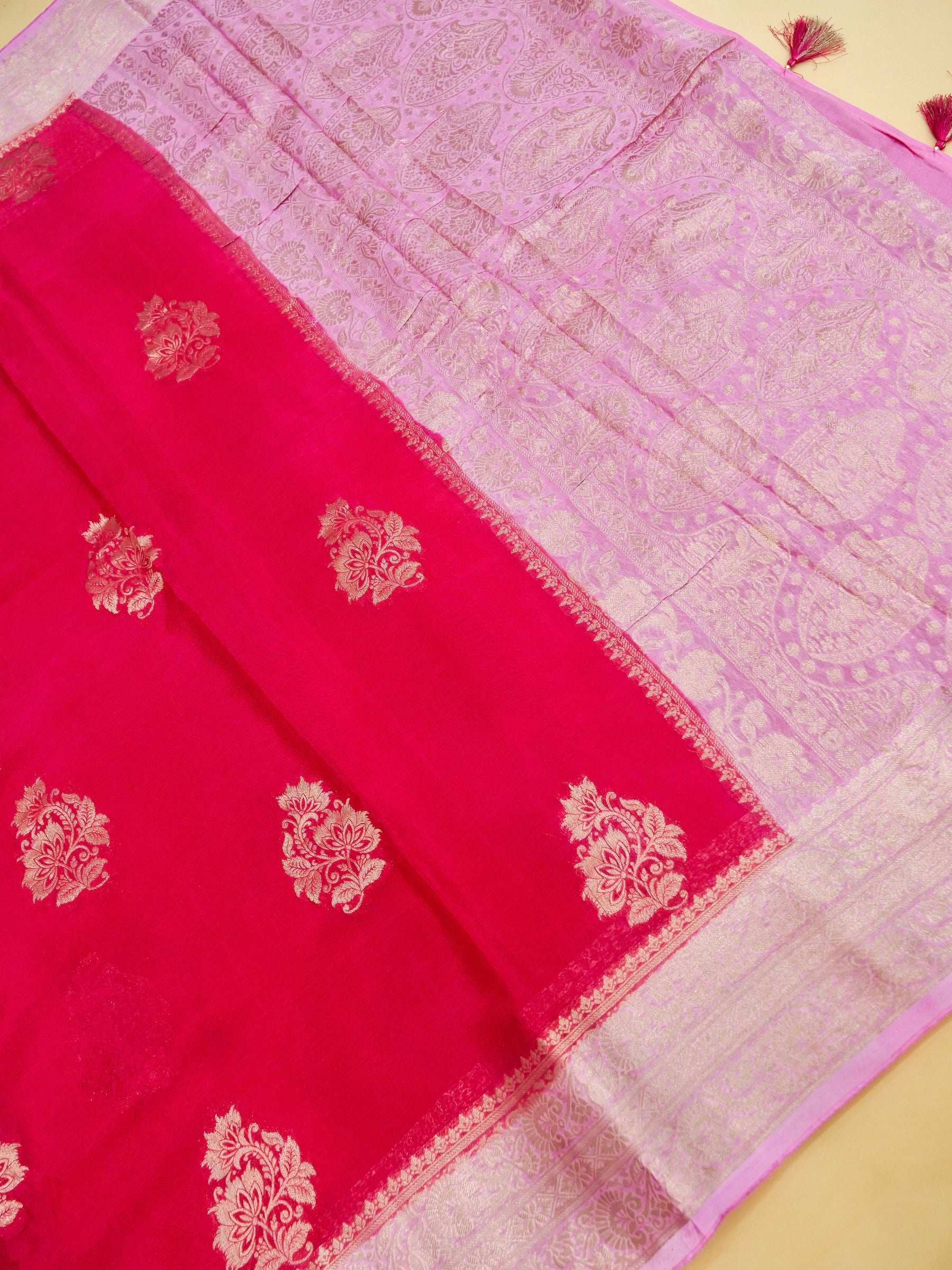 Rani Pink Banarasi Viscose Chinon Silk Saree