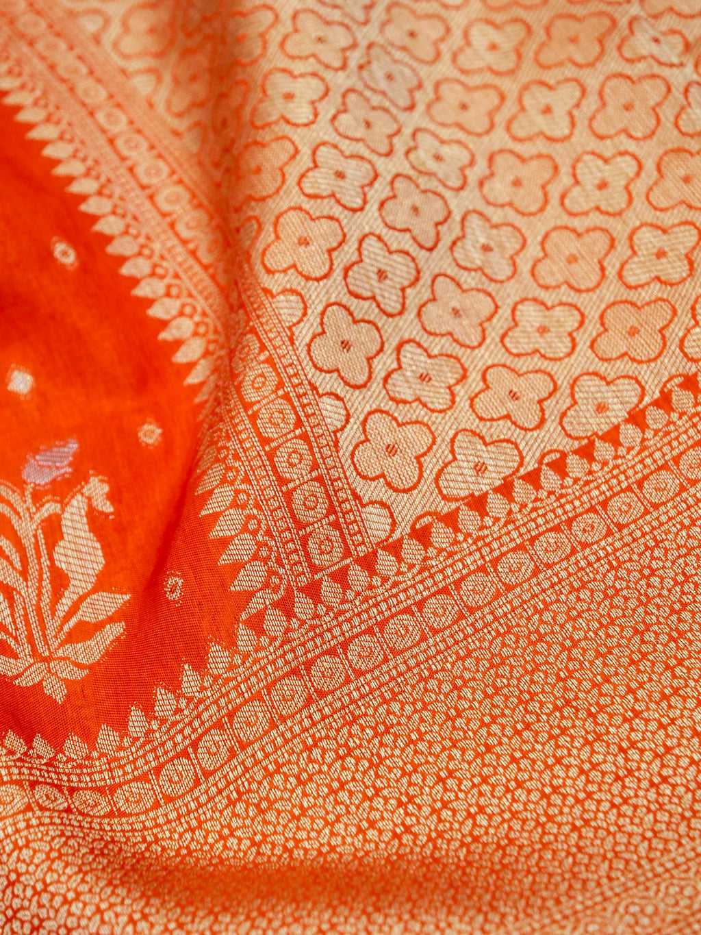 Tangerine Orange Banarasi Viscose Dola Silk Saree