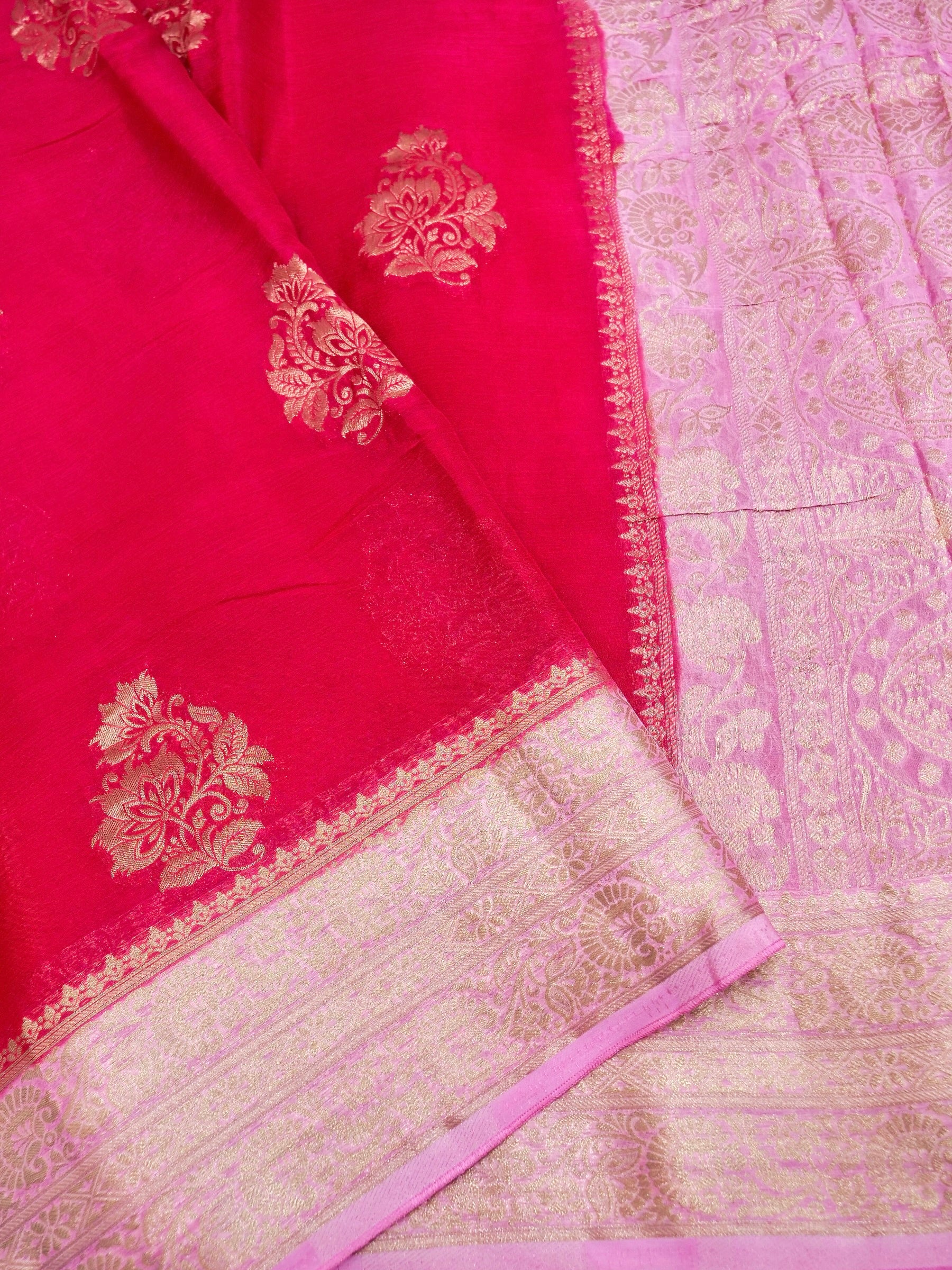 Rani Pink Banarasi Viscose Chinon Silk Saree