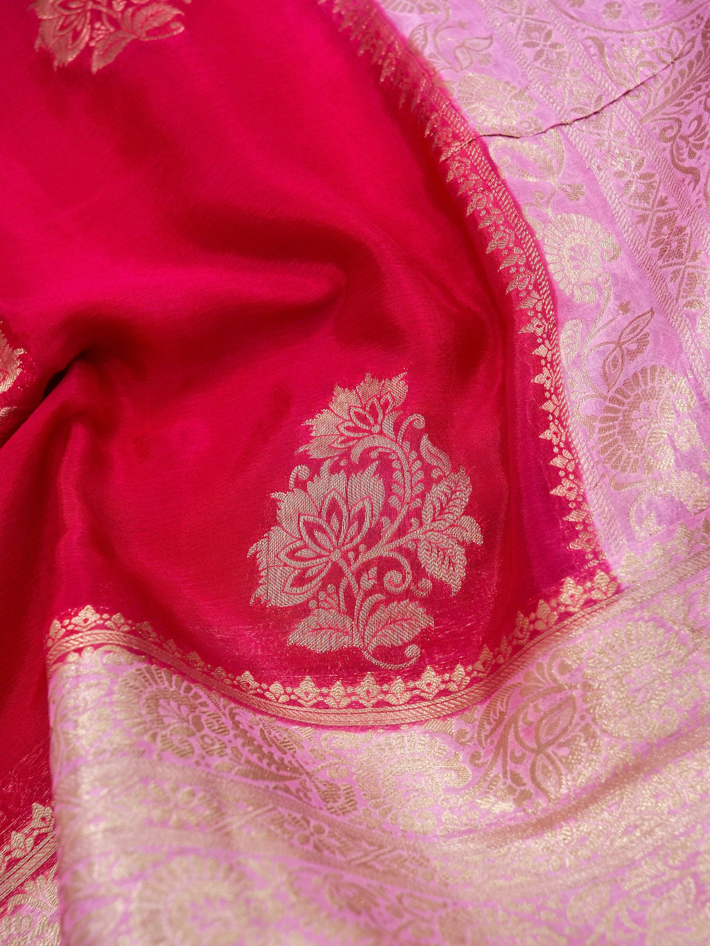 Rani Pink Banarasi Viscose Chinon Silk Saree