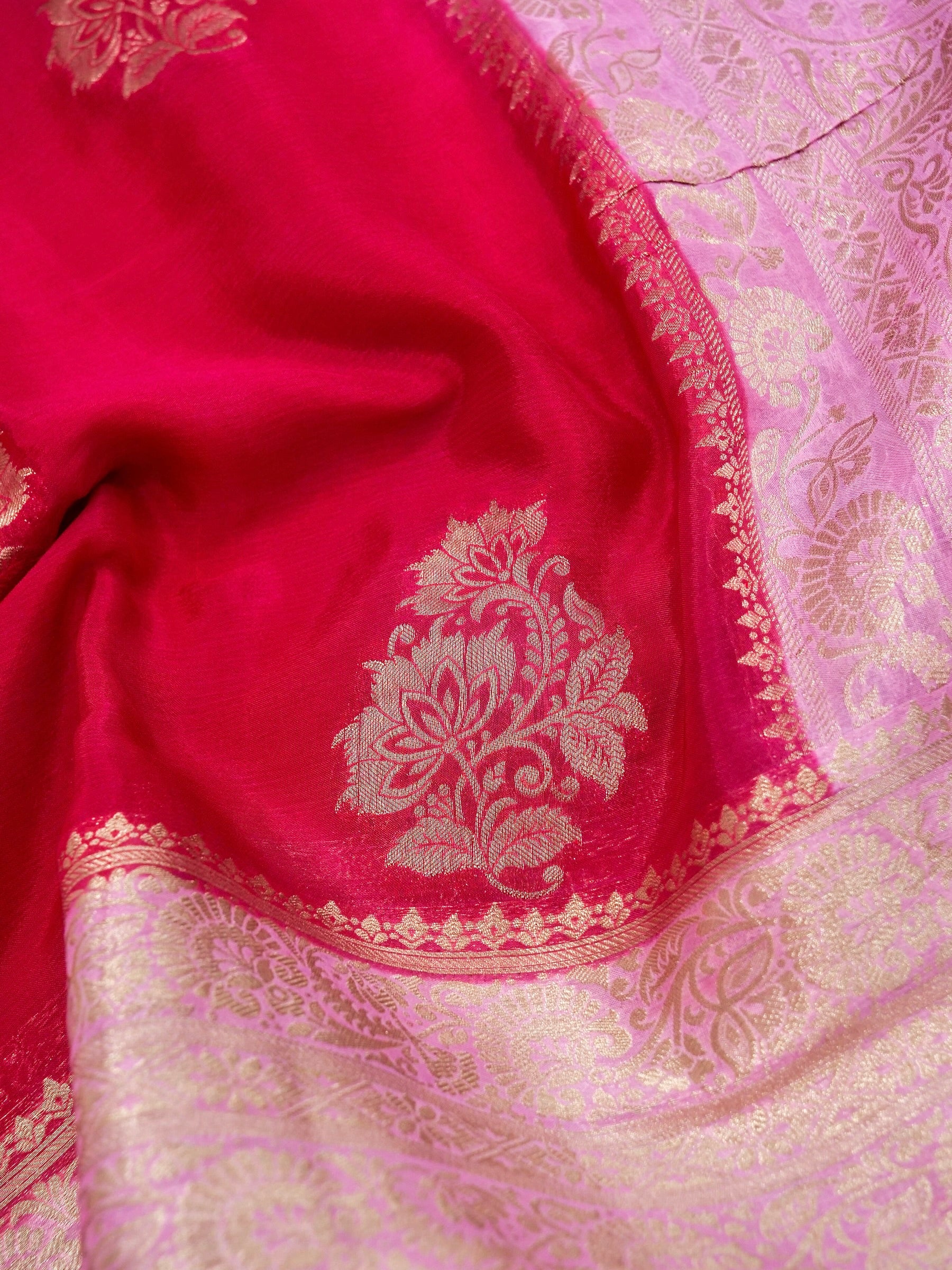 Rani Pink Banarasi Viscose Chinon Silk Saree