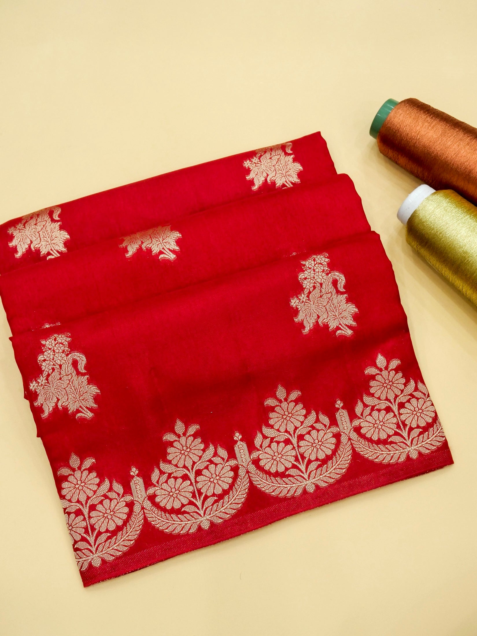 Crimson Red Banarasi Viscose Dola Silk Saree