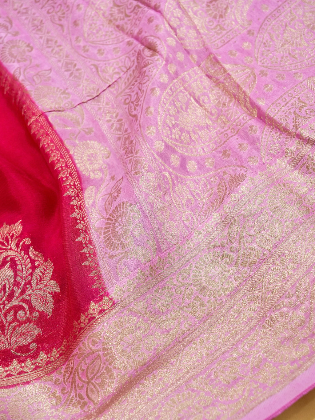 Rani Pink Banarasi Viscose Chinon Silk Saree