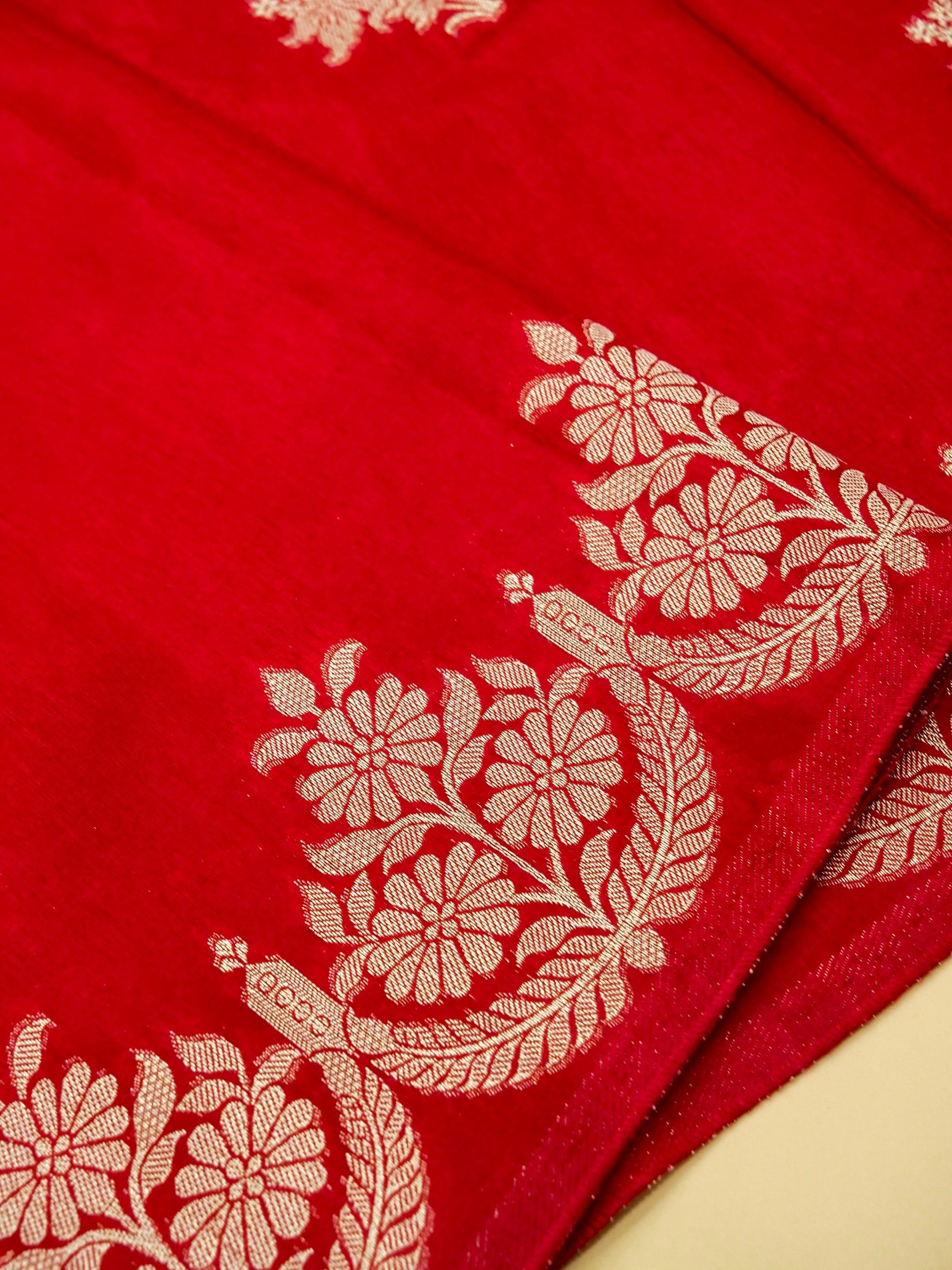 Crimson Red Banarasi Viscose Dola Silk Saree