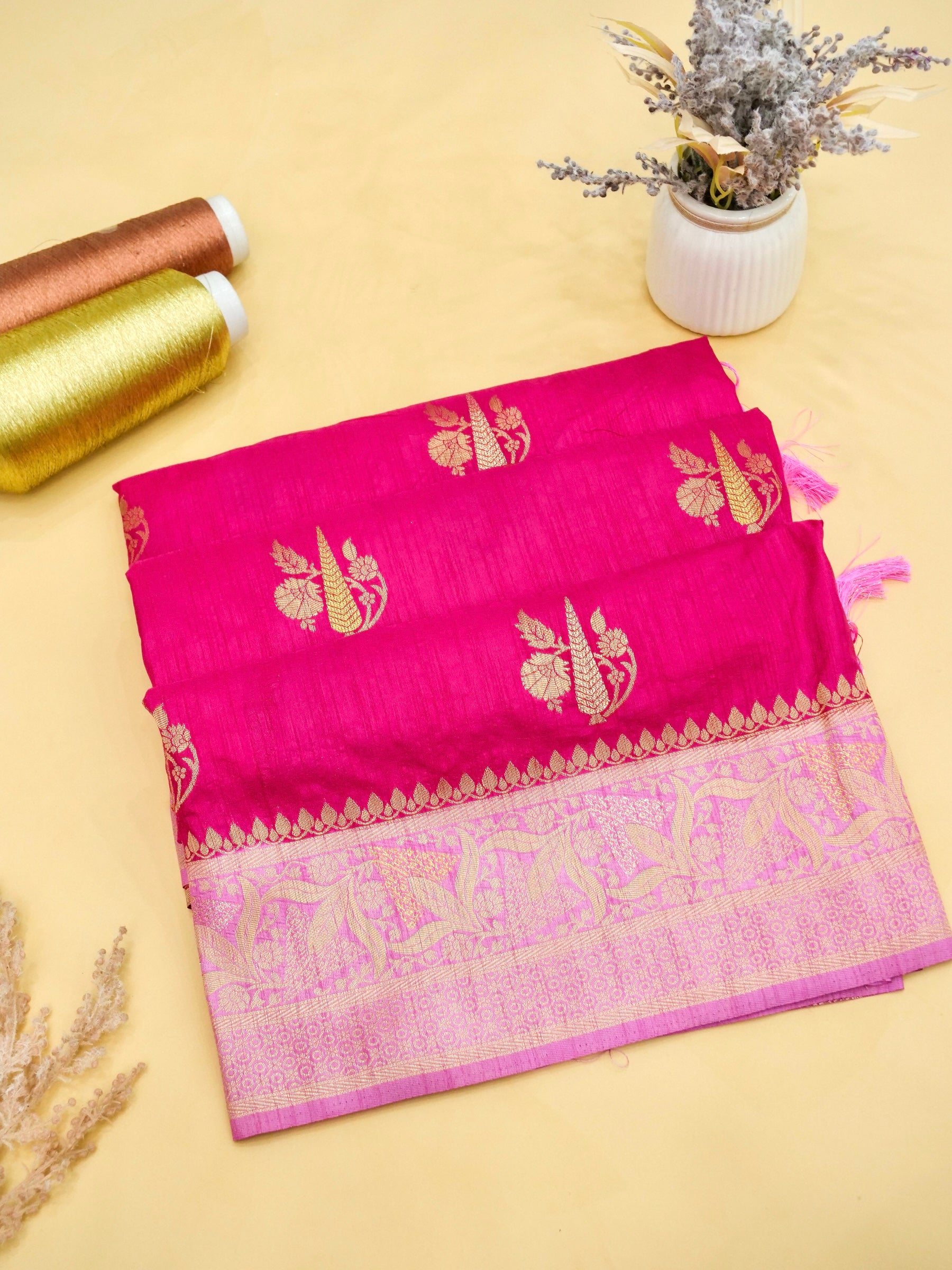 Rani Pink Banarasi Art Dupion Saree