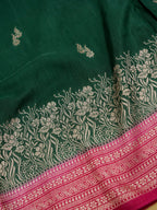 Bottle Green Banarasi Viscose Linen Saree
