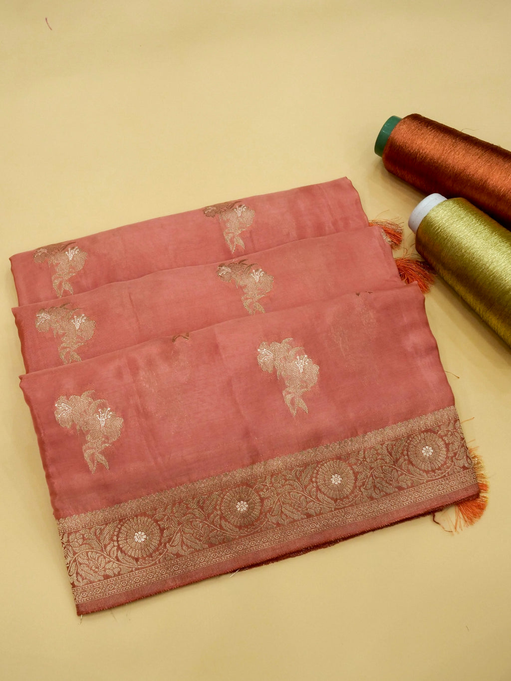 Peach Pink Banarasi Viscose Silk Saree