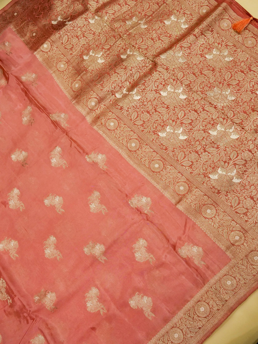 Peach Pink Banarasi Viscose Silk Saree