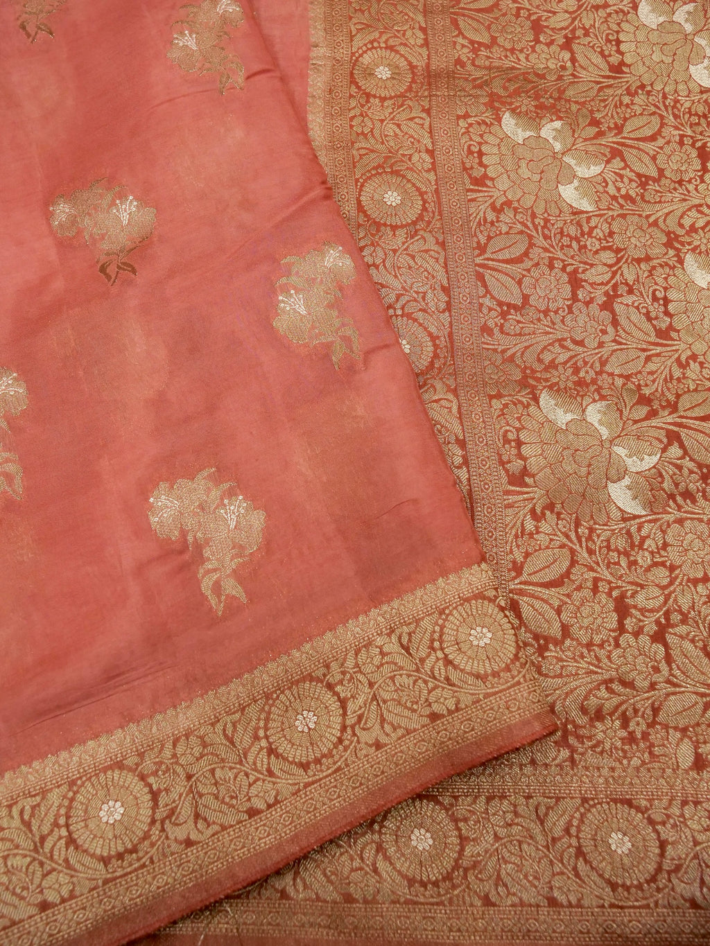 Peach Pink Banarasi Viscose Silk Saree