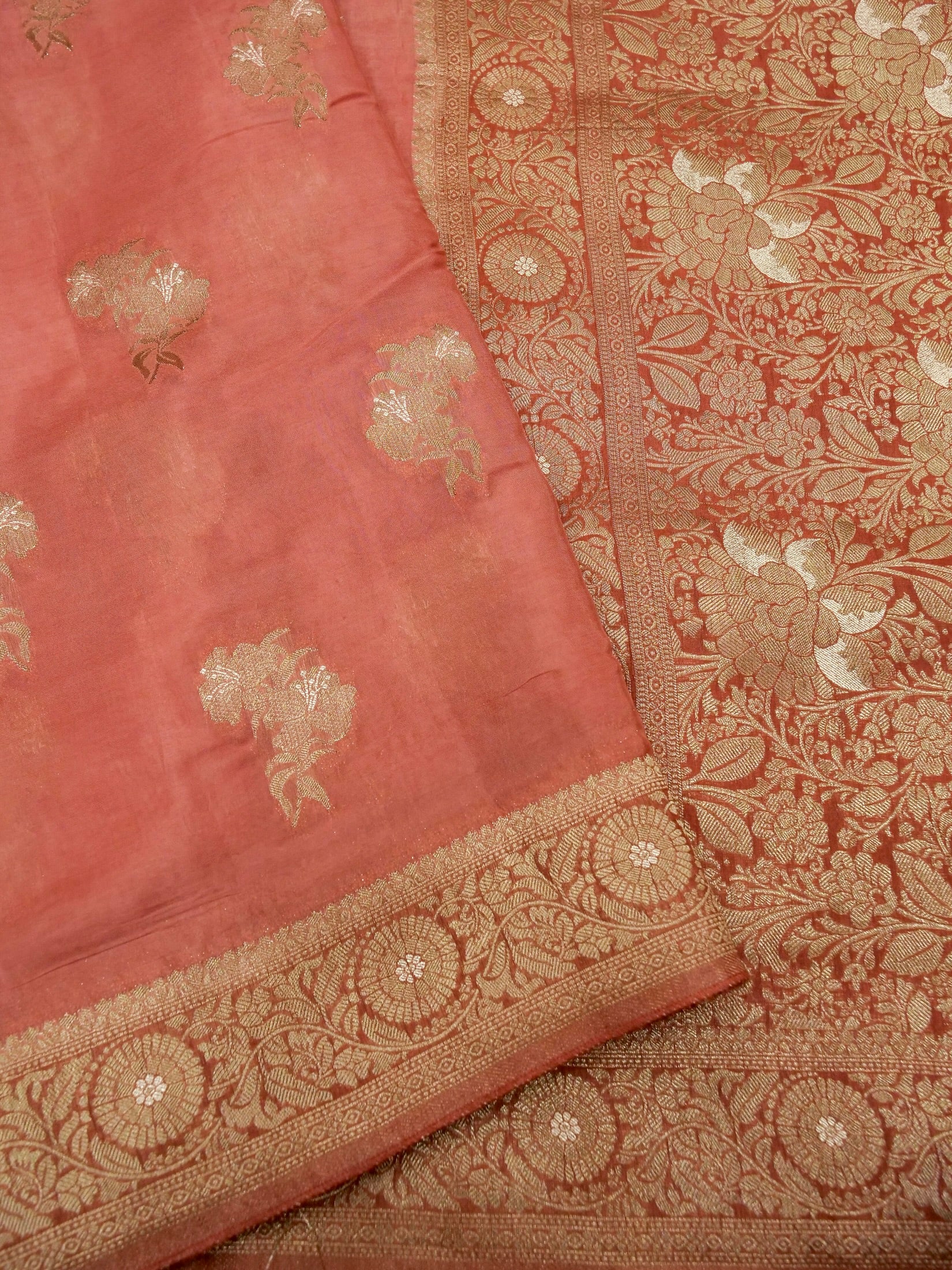 Peach Pink Banarasi Viscose Silk Saree