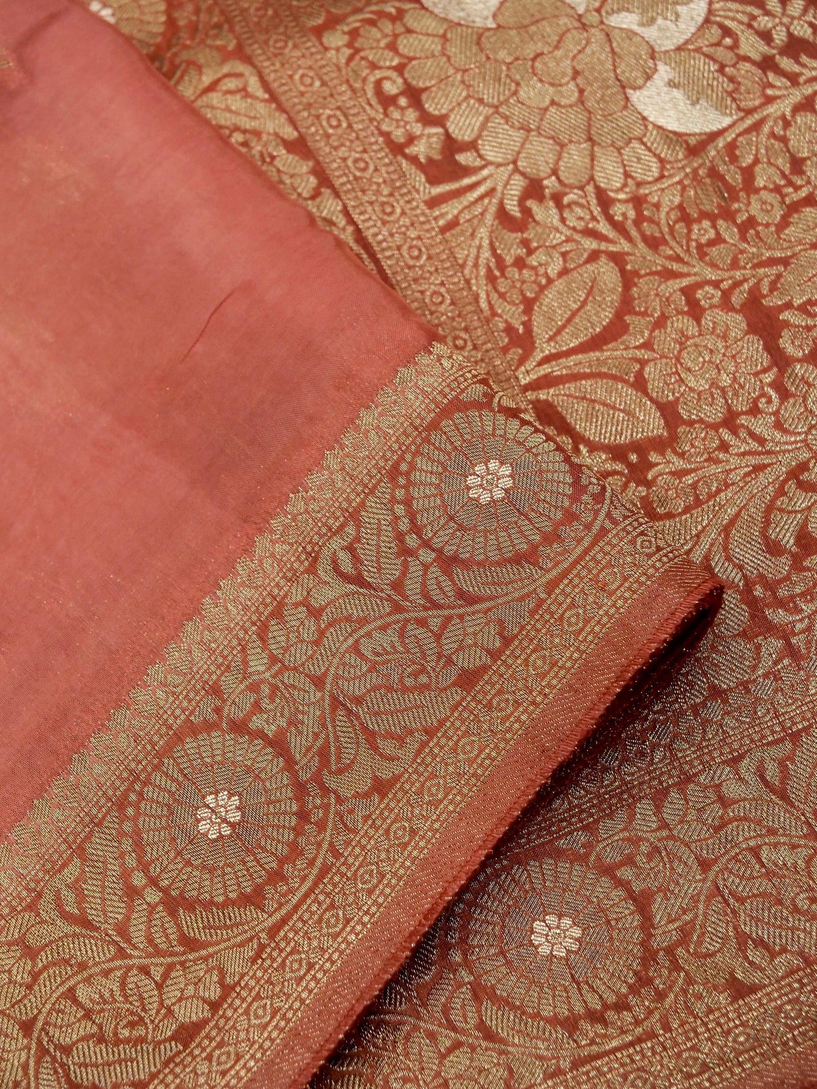 Peach Pink Banarasi Viscose Silk Saree