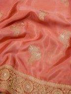 Peach Pink Banarasi Viscose Silk Saree