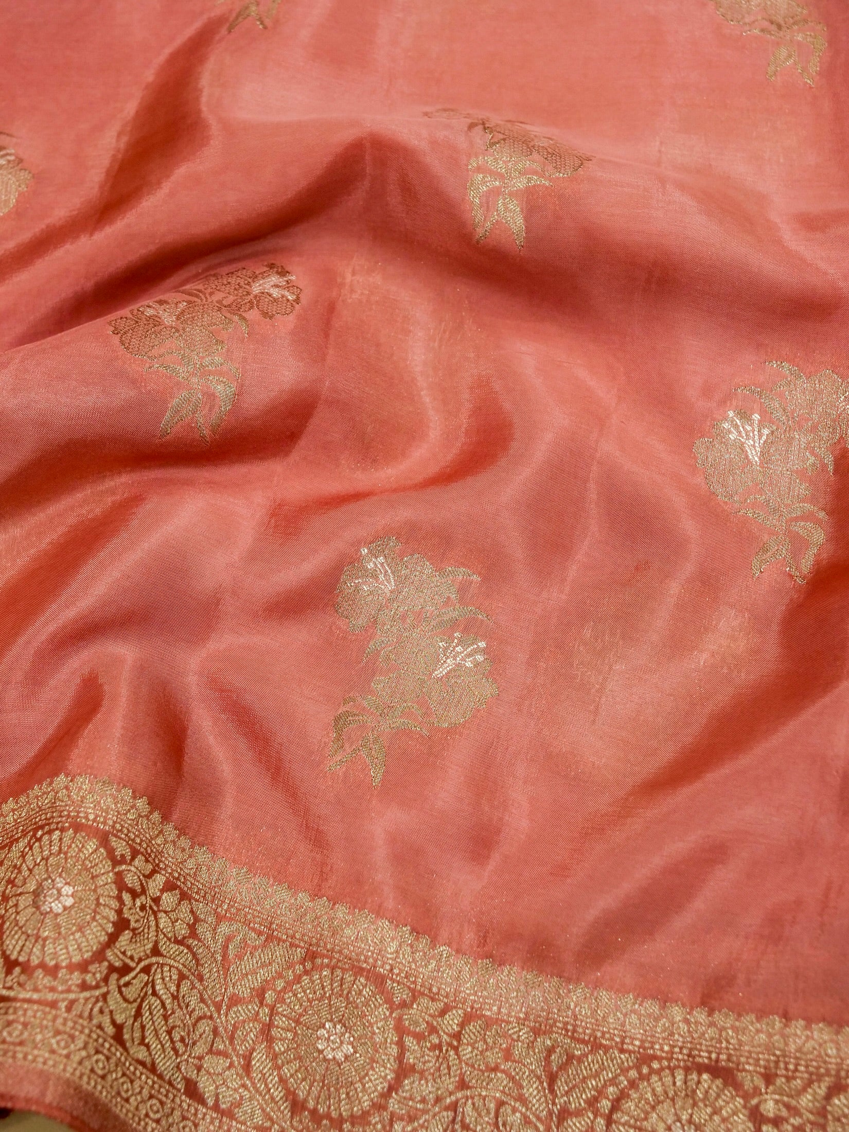 Peach Pink Banarasi Viscose Silk Saree