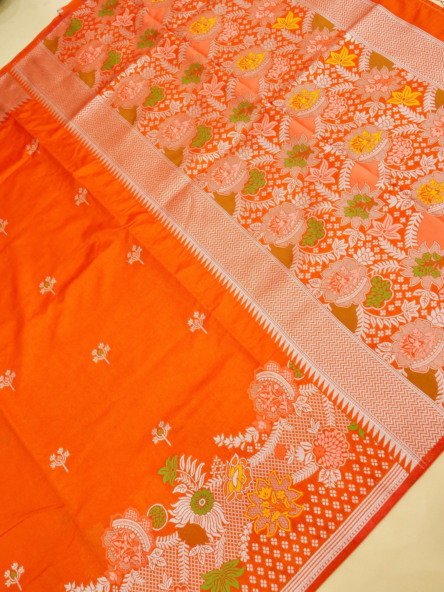 Orange Banarasi silk saree
