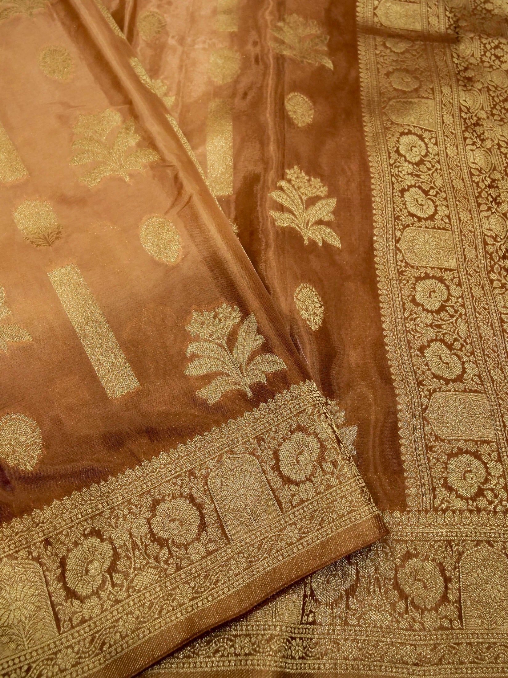 caramel gold Banarasi Viscose Silk Saree