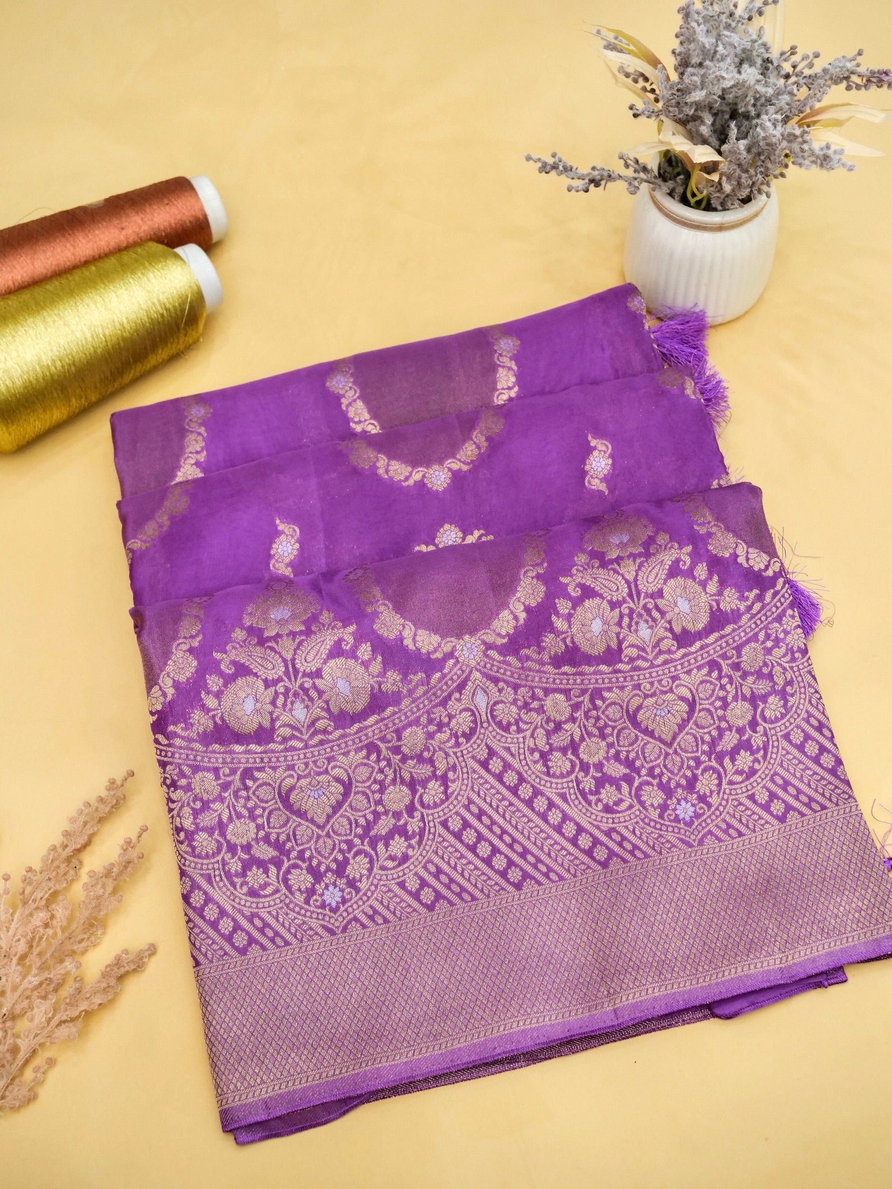 Lavender Banarasi Viscose Saree