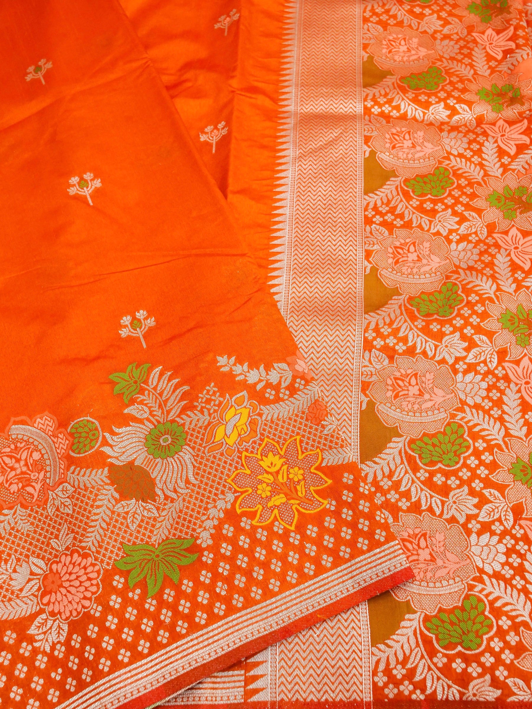 Orange Banarasi silk saree