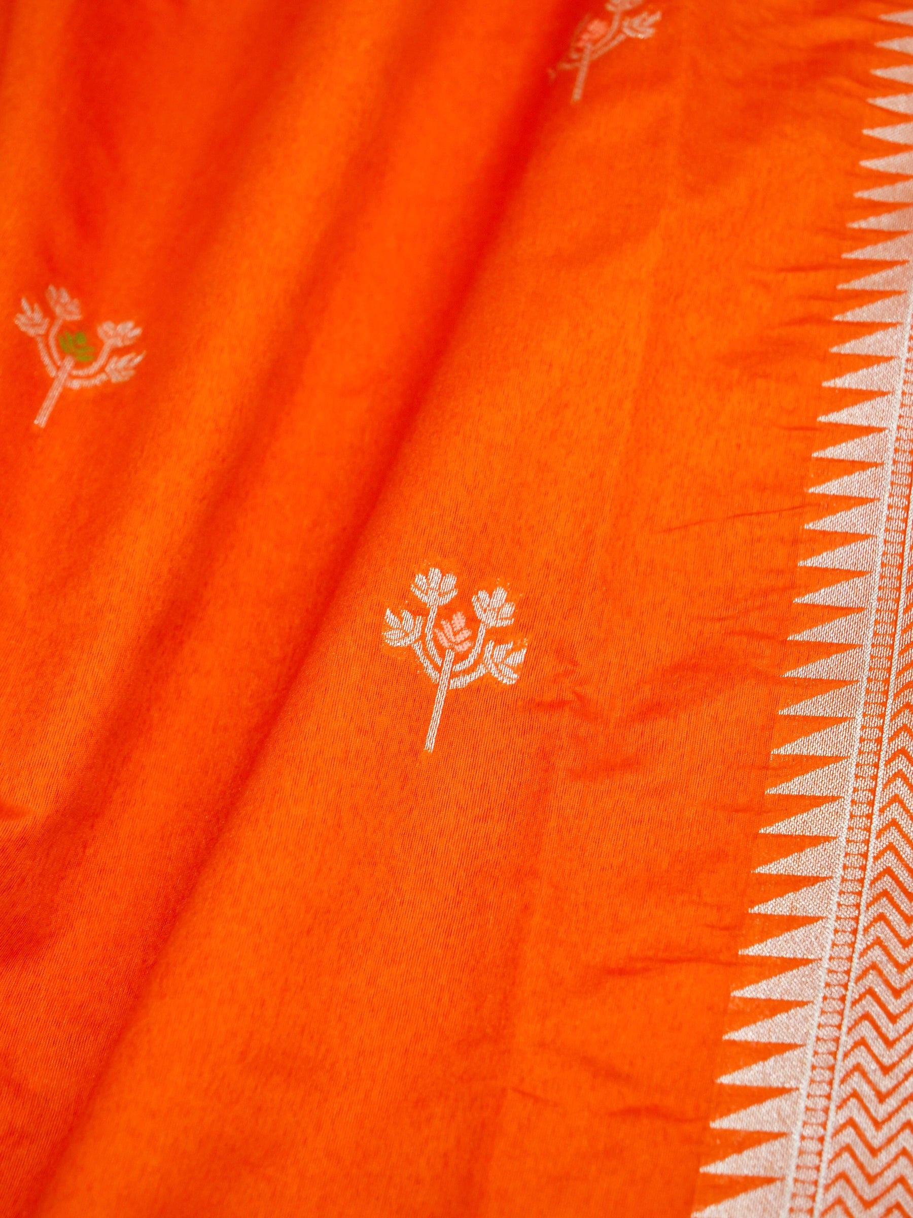 Orange Banarasi silk saree
