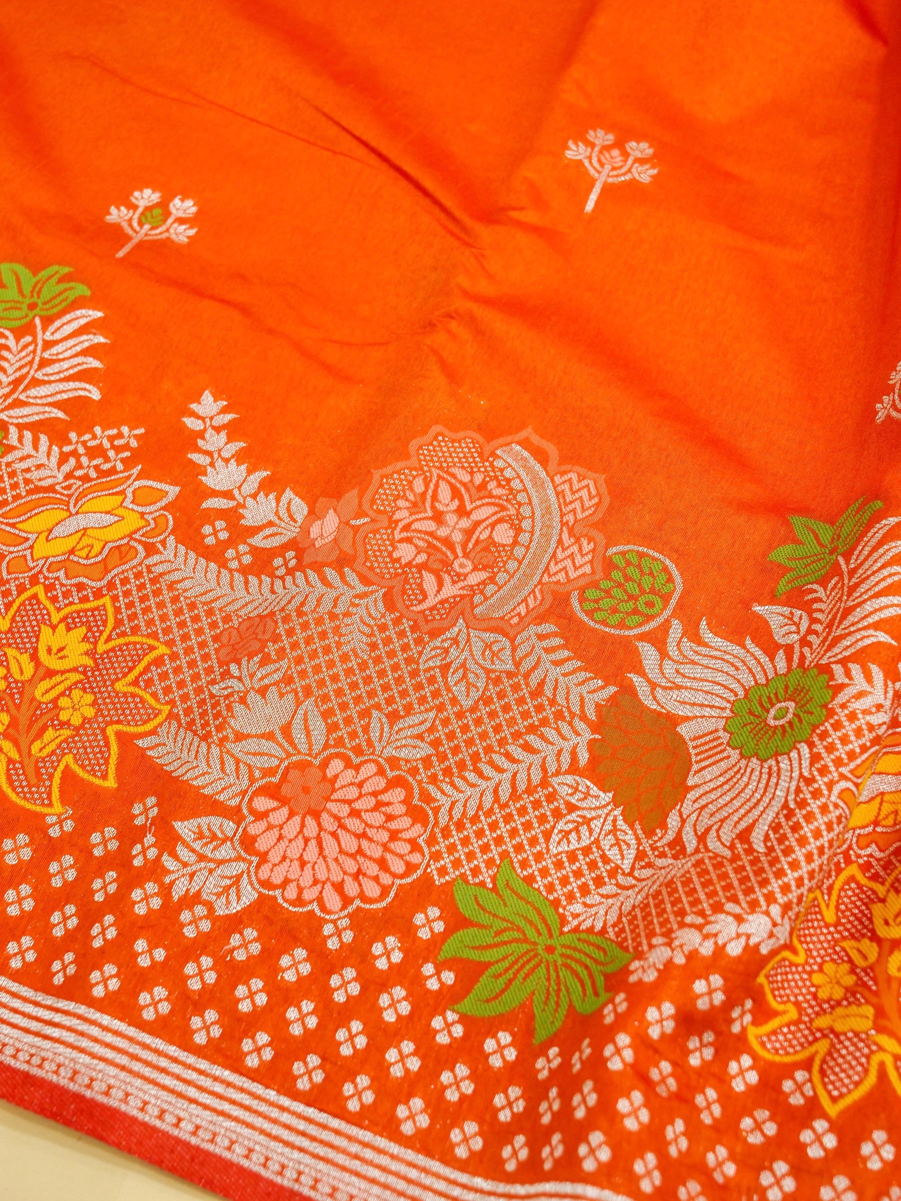 Orange Banarasi silk saree