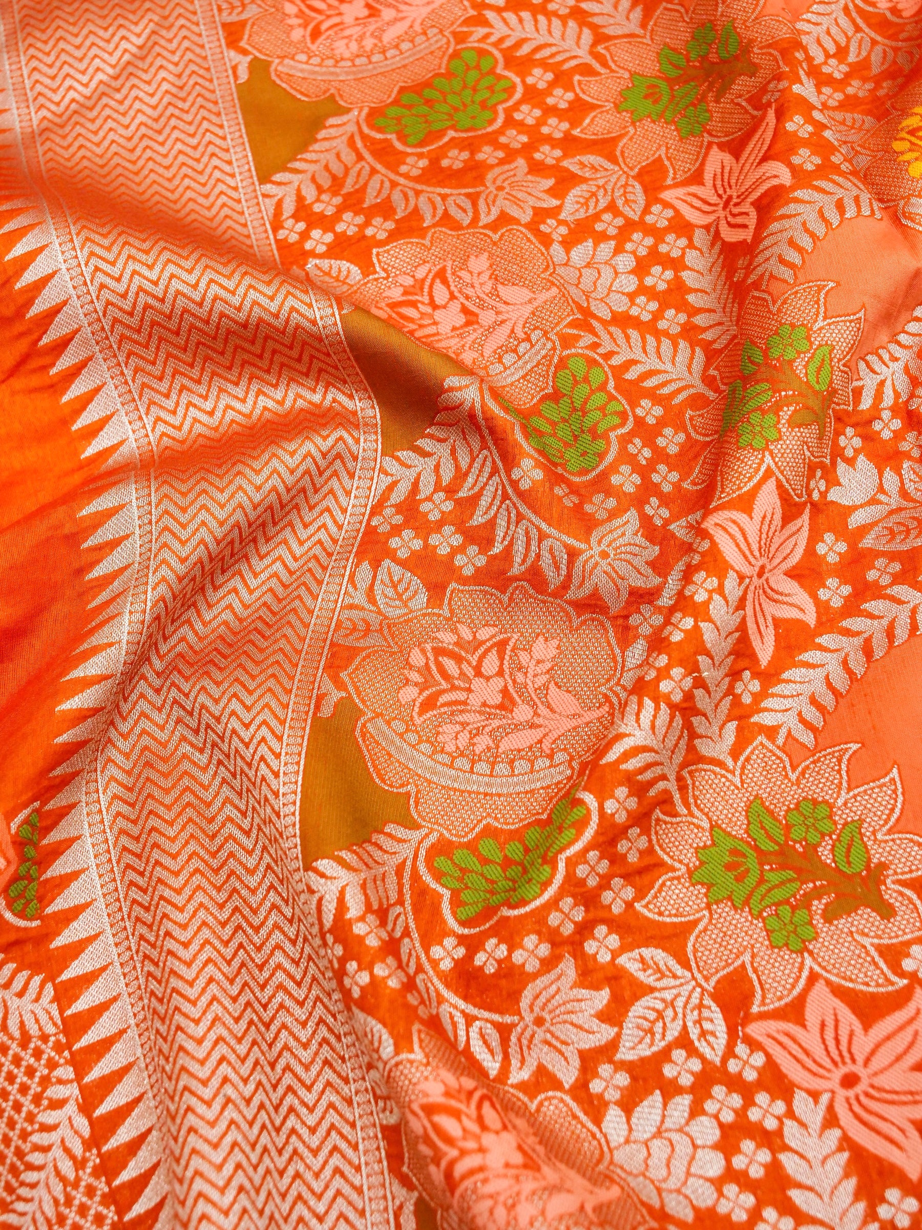 Orange Banarasi silk saree