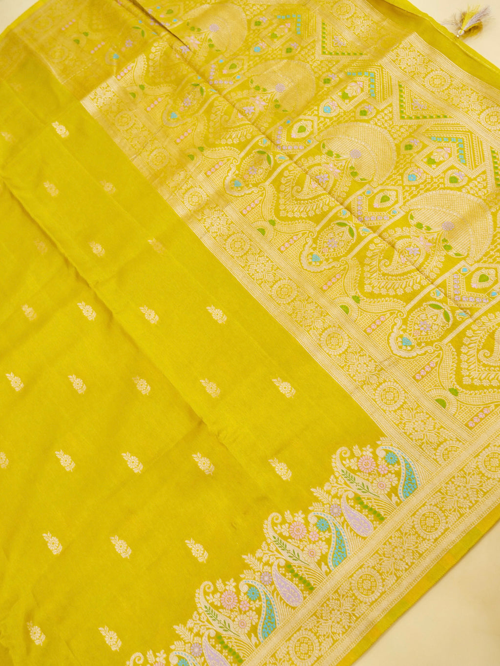 Mustard Yellow Banarasi Viscose Dola Silk Saree