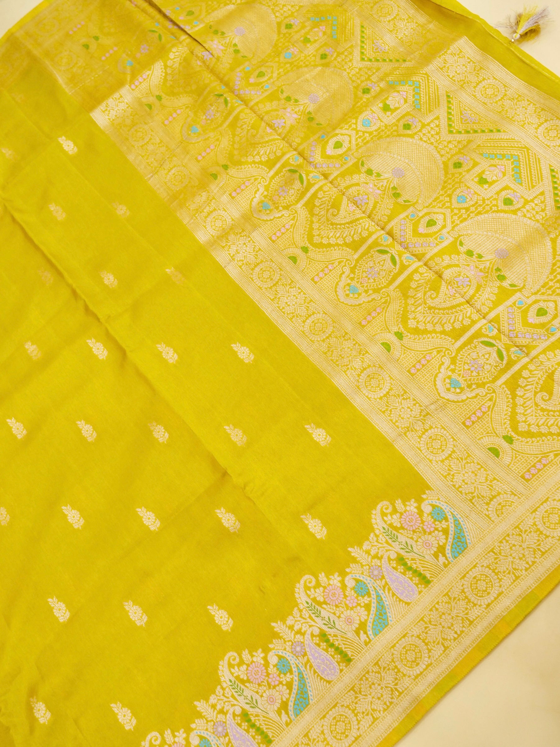 Mustard Yellow Banarasi Viscose Dola Silk Saree