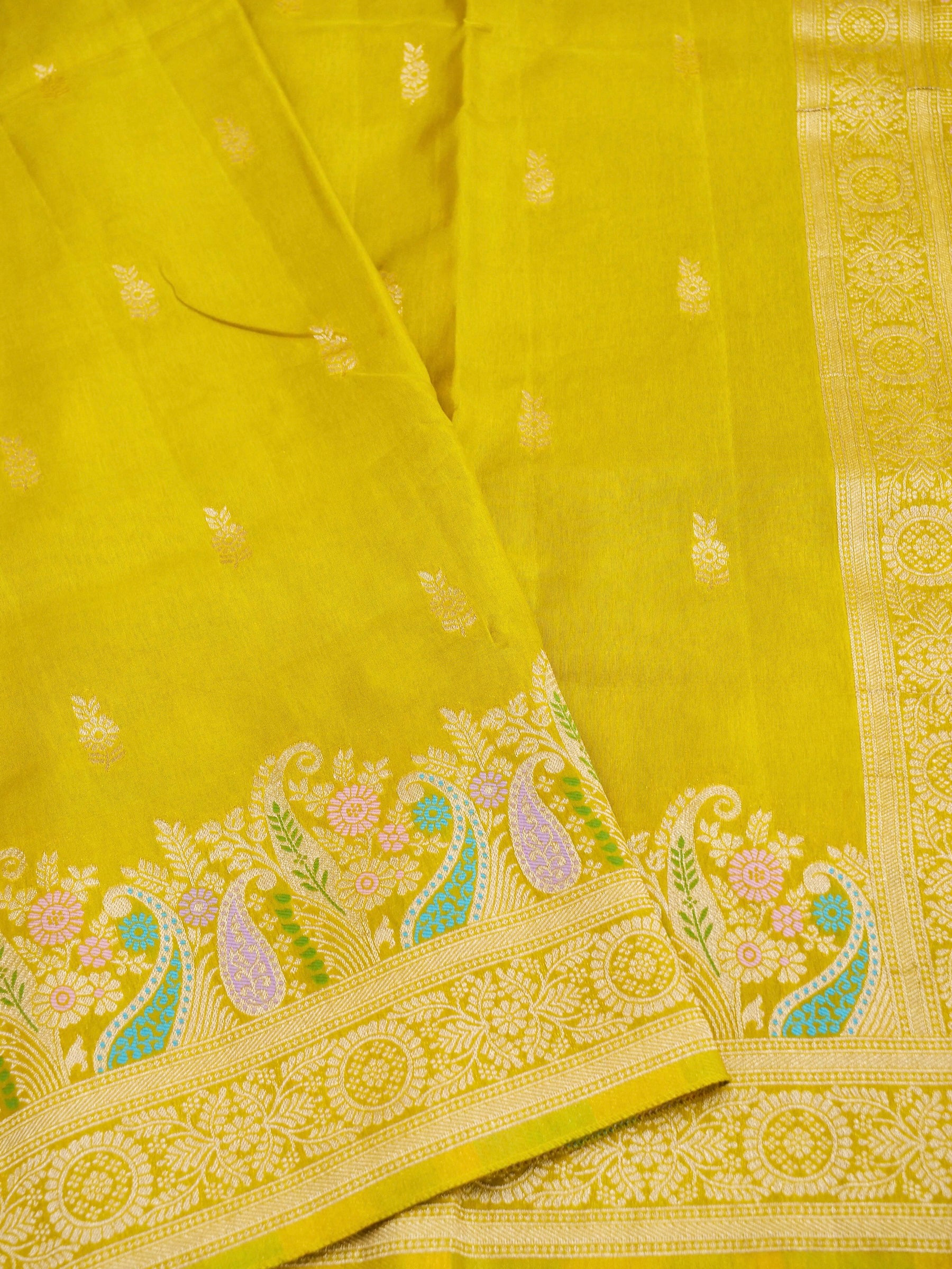 Mustered Yellow Banarasi silk saree