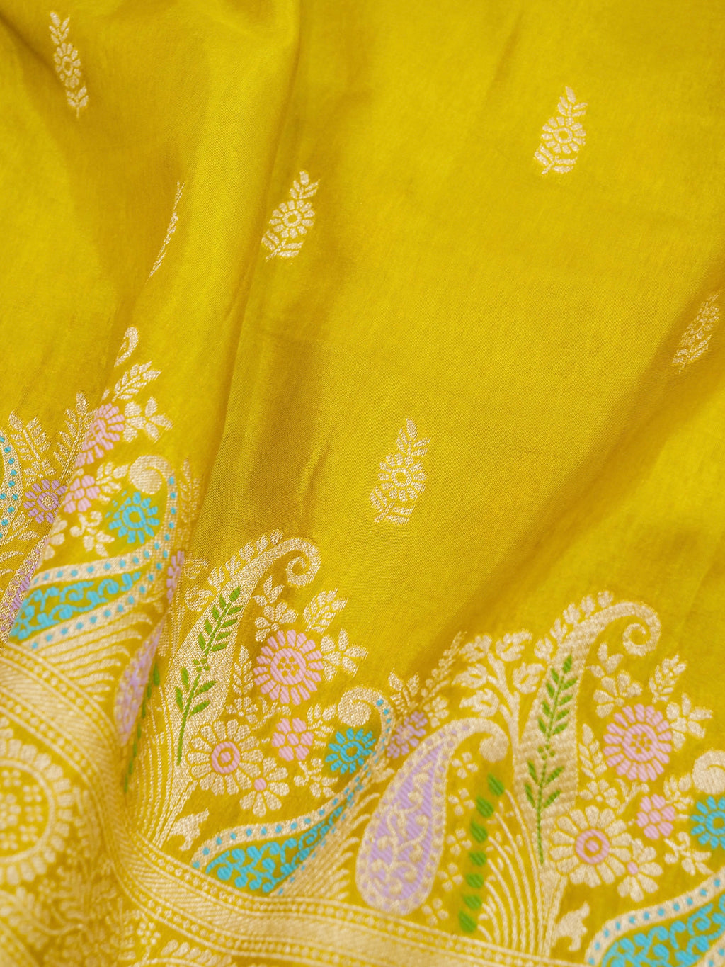 Mustard Yellow Banarasi Viscose Dola Silk Saree