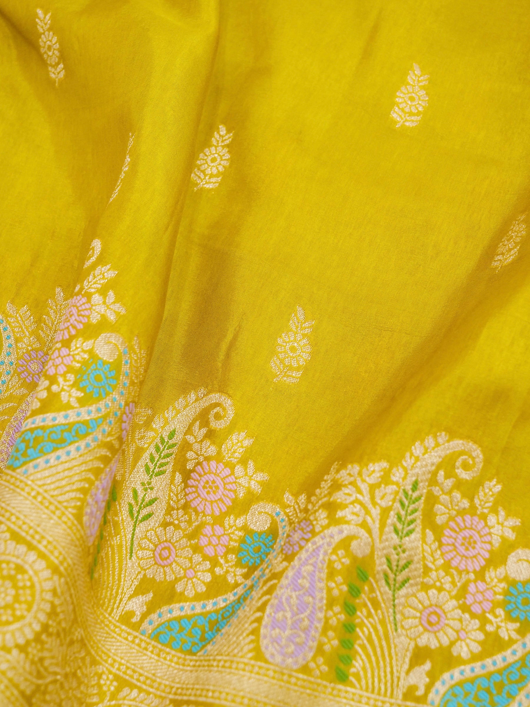 Mustard Yellow Banarasi Viscose Dola Silk Saree