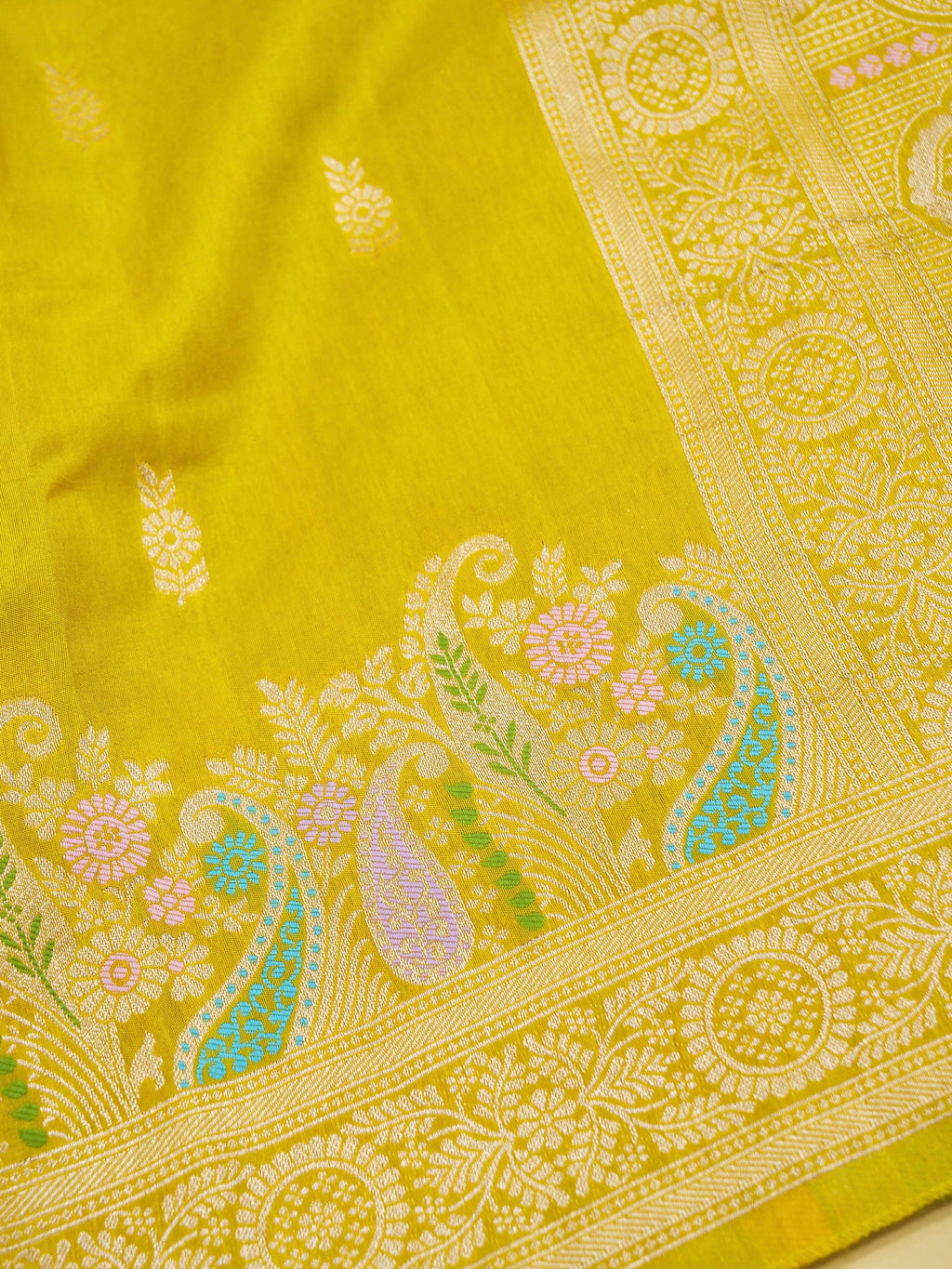 Mustard Yellow Banarasi Viscose Dola Silk Saree