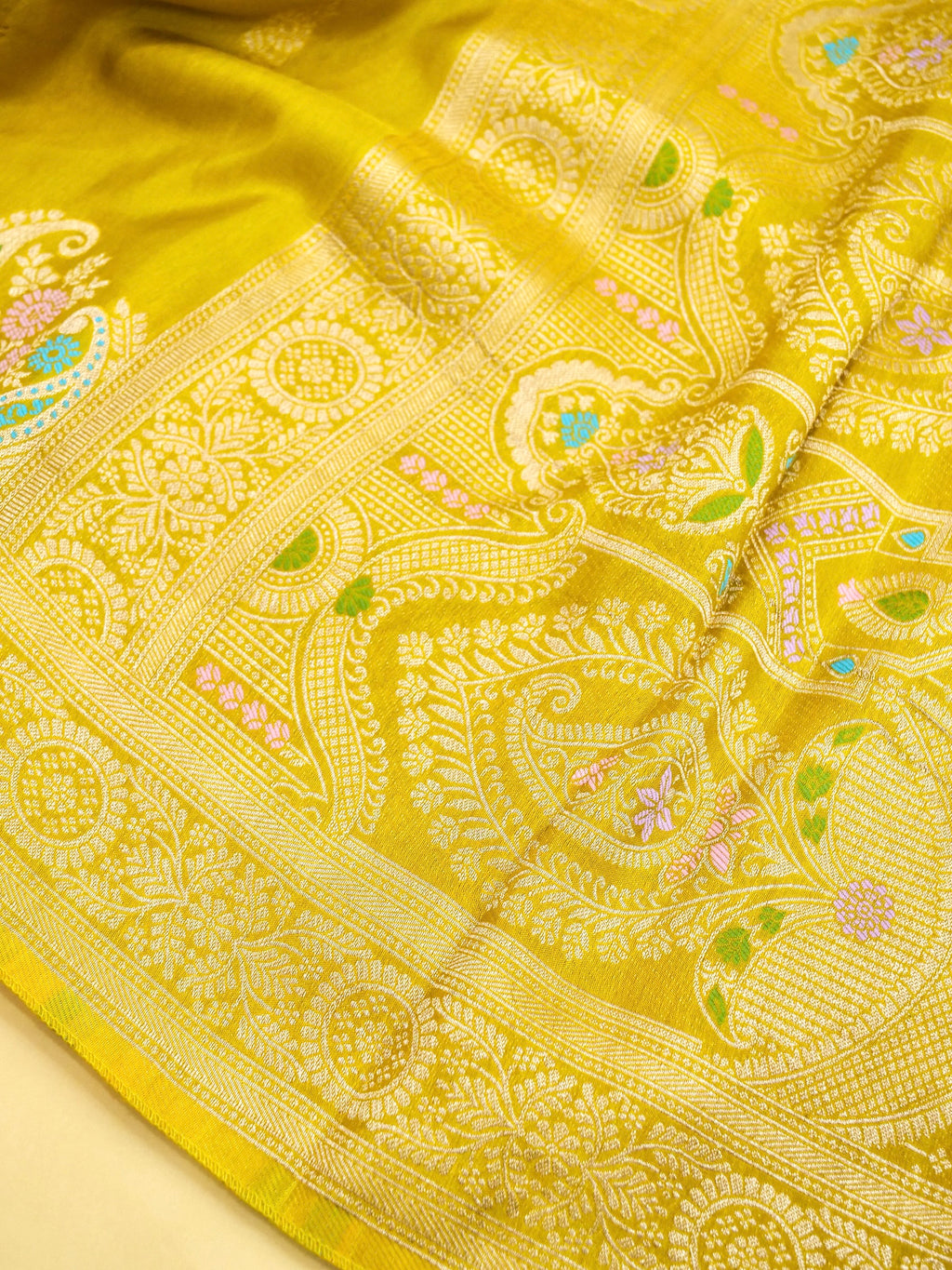 Mustard Yellow Banarasi Viscose Dola Silk Saree