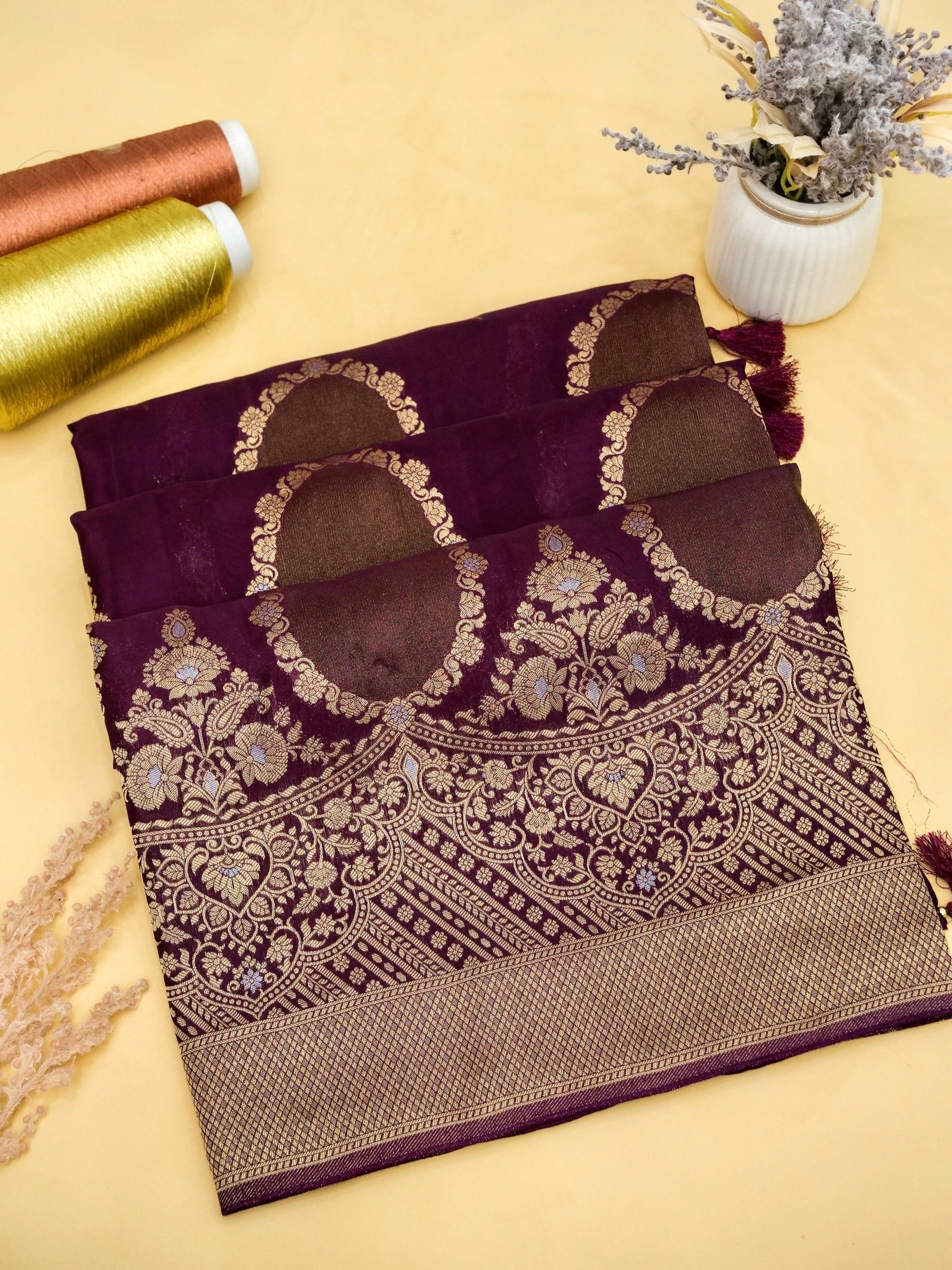 Deep Wine Banarasi Viscose Saree