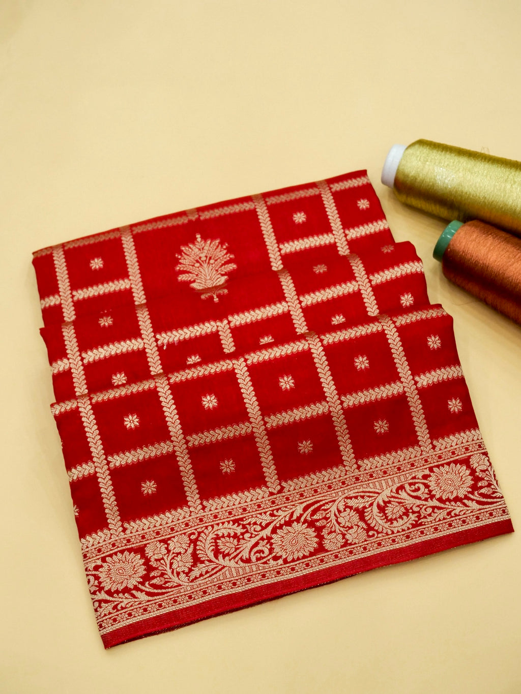 Ruby Red Banarasi Viscose Dola Silk Saree