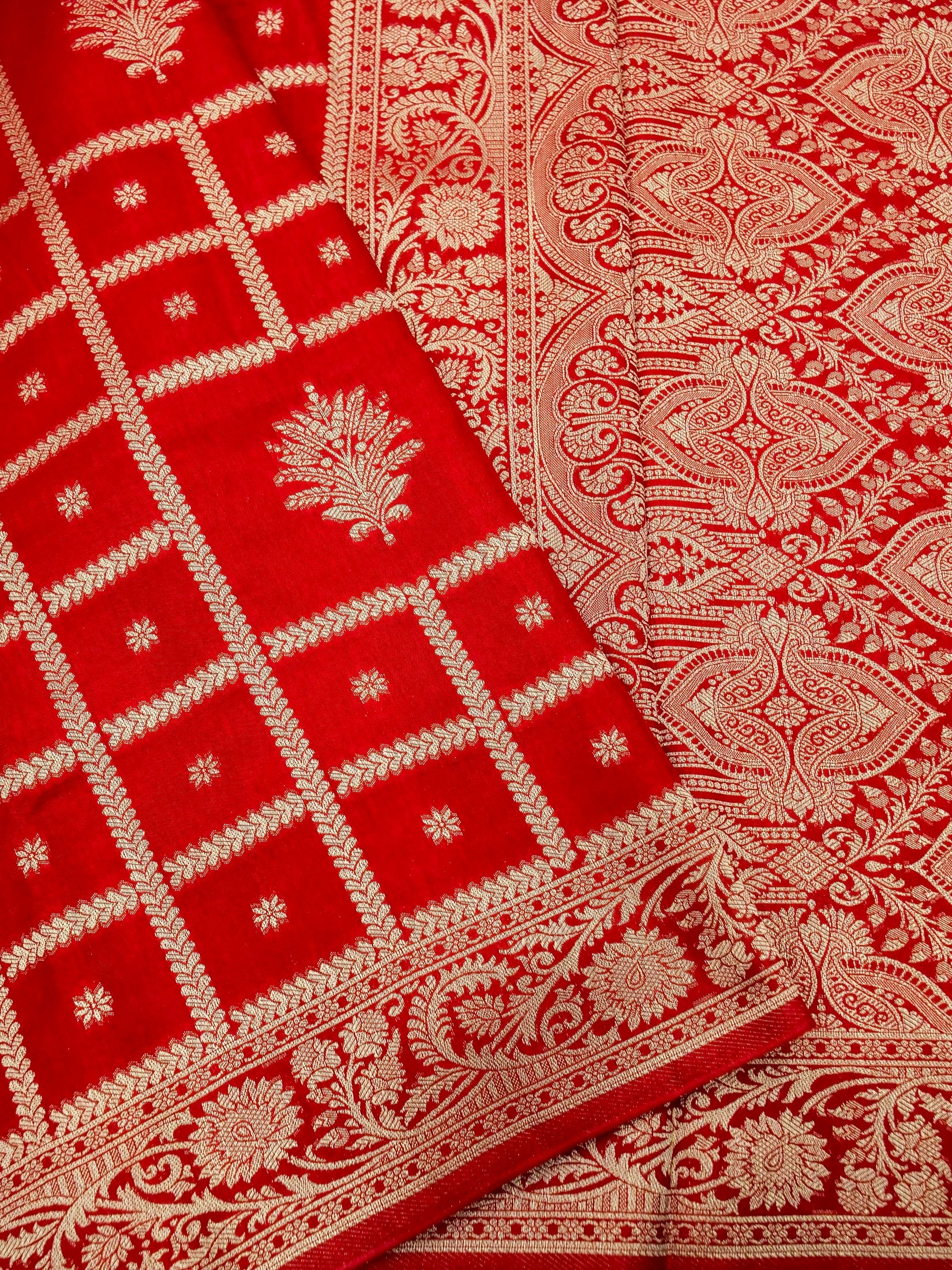 Ruby Red Banarasi Viscose Dola Silk Saree