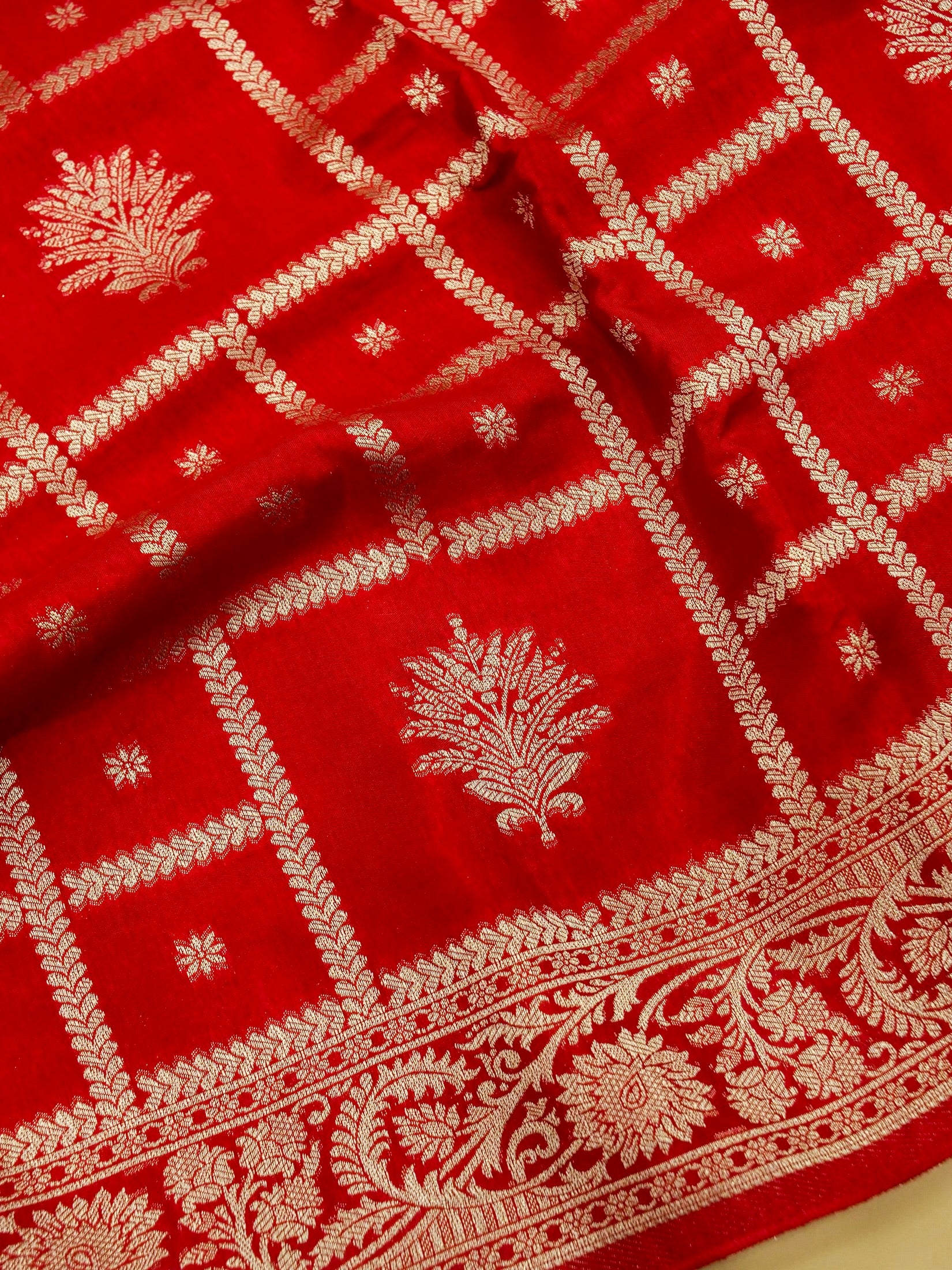 Ruby Red Banarasi Viscose Dola Silk Saree