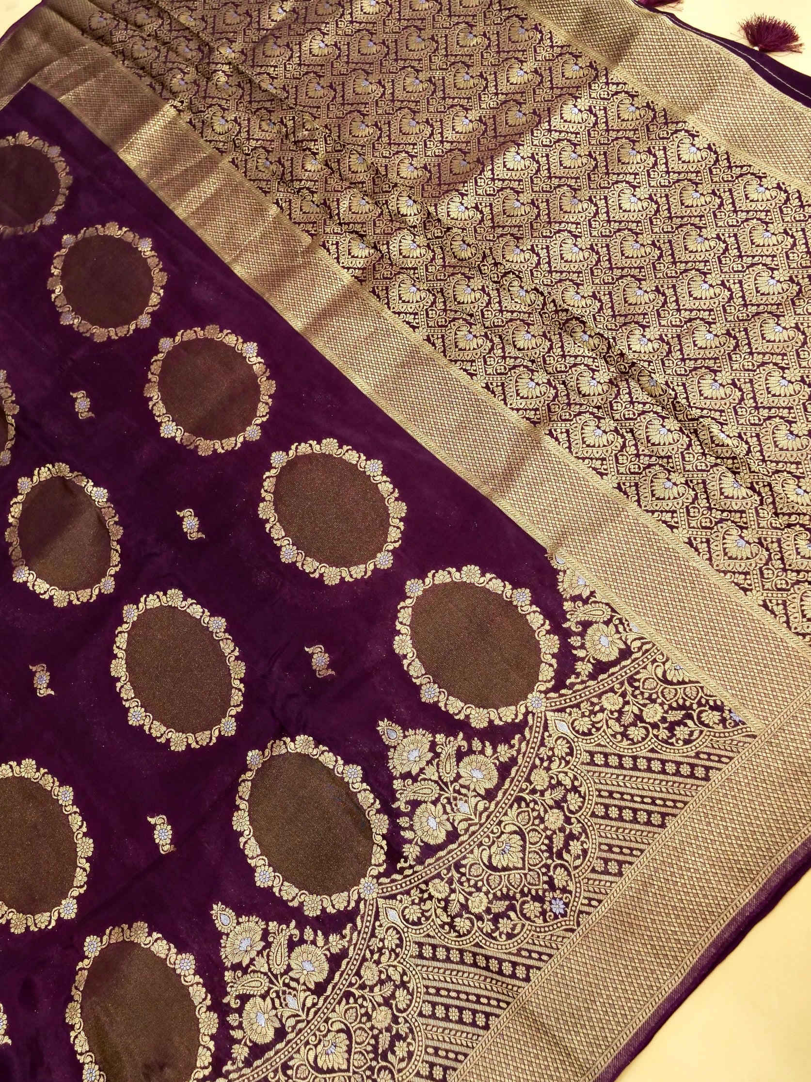 Wine Purple Banarasi silk saree