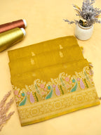 Mustard Yellow Banarasi Viscose Dola Silk Saree