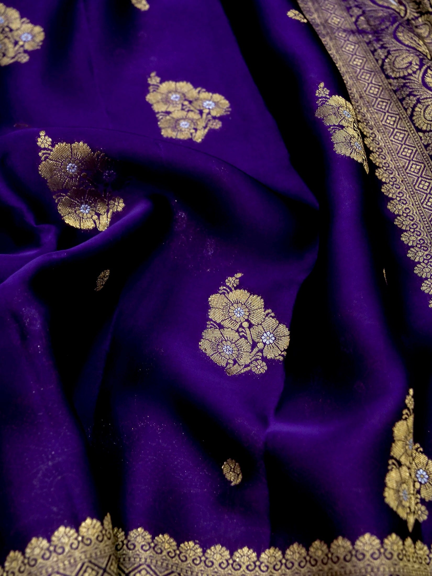 Deep Purple Banarasi Viscose Organza Satin Silk Saree