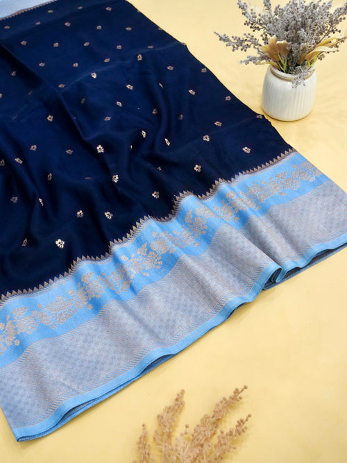 Deep Navy Banarasi silk saree