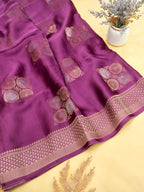 Plum Purple Banarasi Viscose Organza Satin Silk Saree