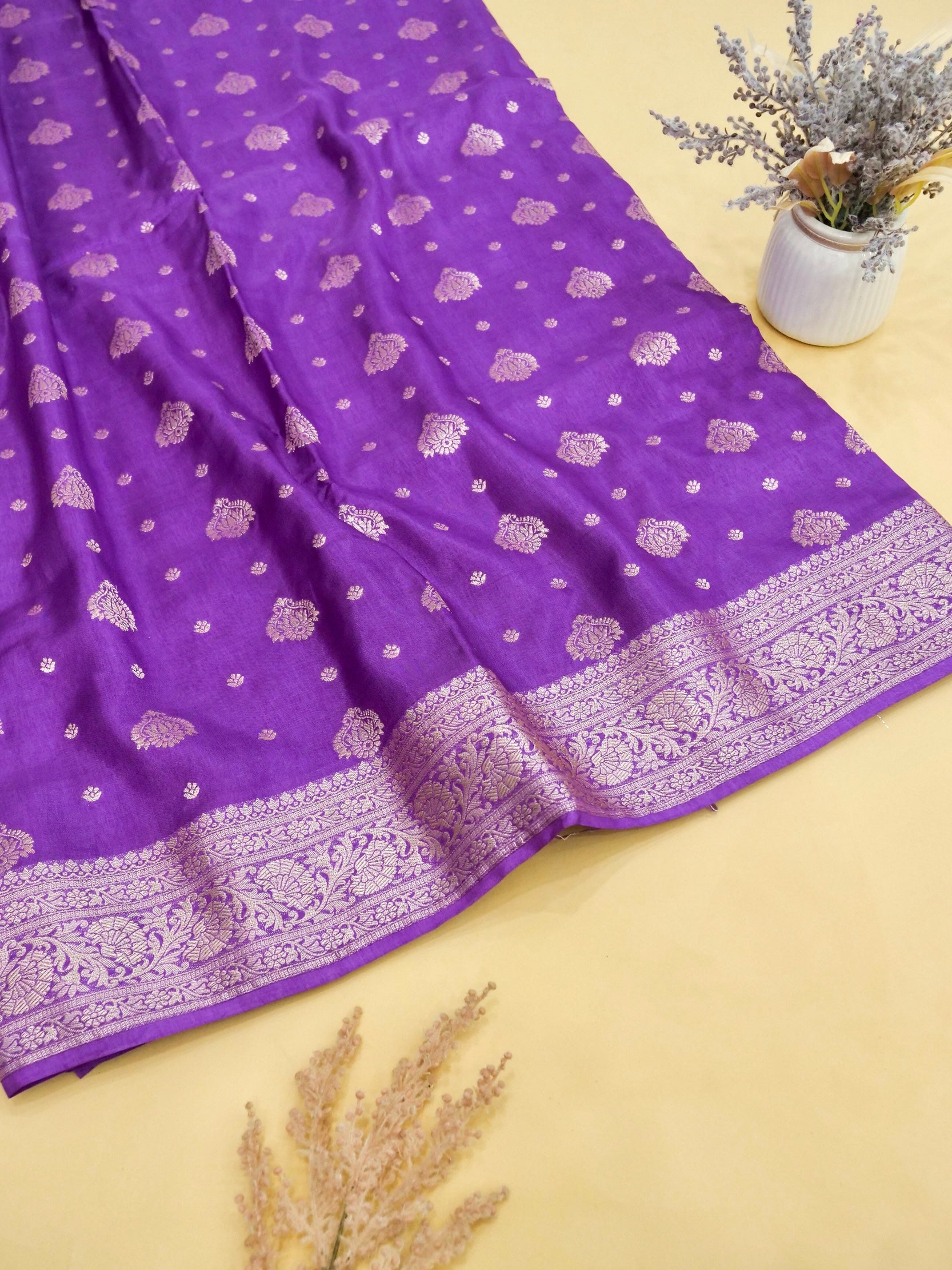 Bright Violet Banarasi silk saree