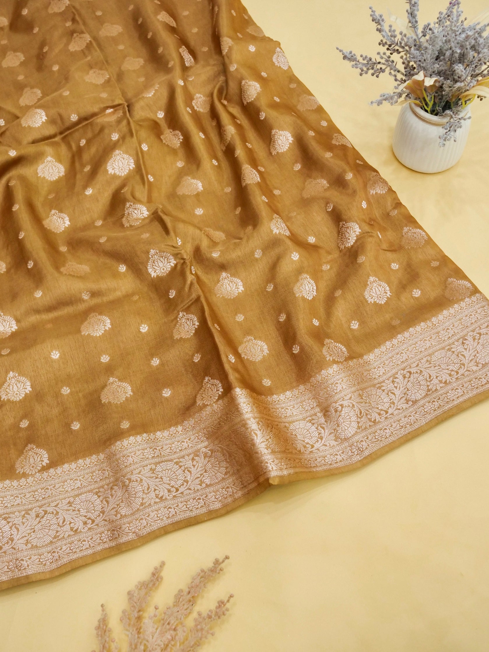 Golden Mustard Banarasi silk saree