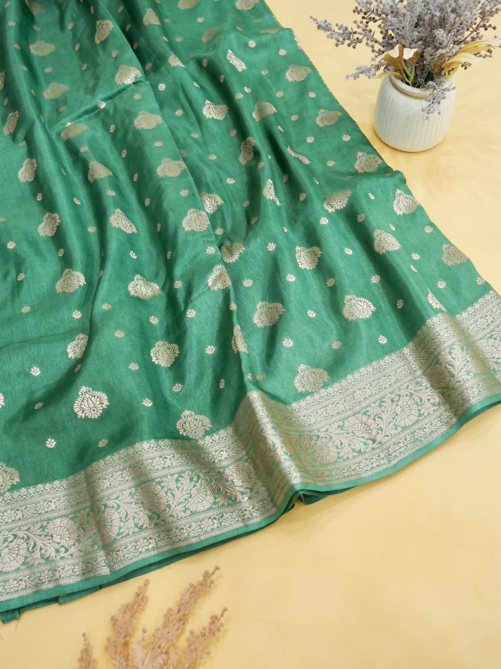 Sea Green Banarasi Viscose Dola Silk Saree