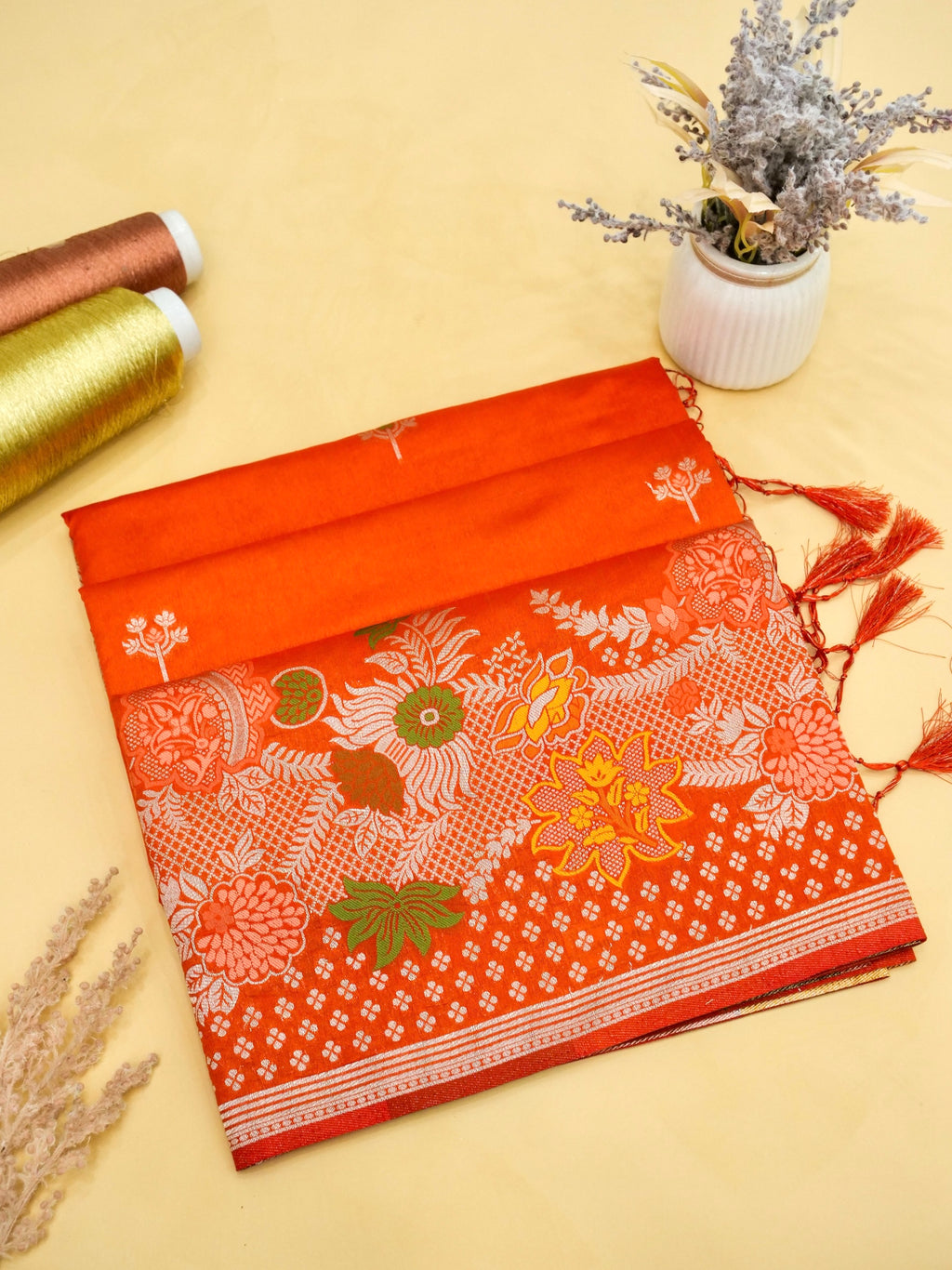 Orange Banarasi Art Dupion Saree