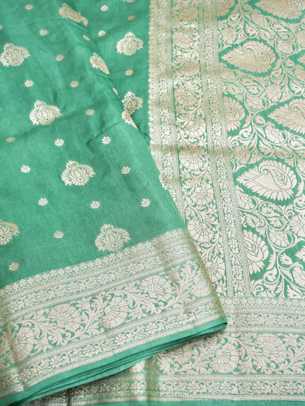 Sea Green Banarasi Viscose Dola Silk Saree